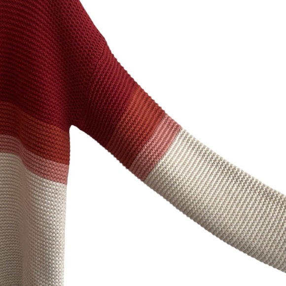 Marine Layer Remi Warm Red Multi Stripe Cotton Merino Wool Mock Neck Sweater - Picture 8 of 11